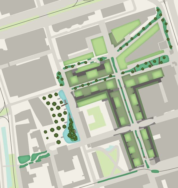 A vision map of the Lijnbaan area, showing a significanlty greener area